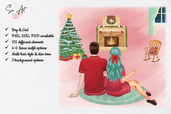 Christmas Couple Clipart: Cute Illustrations for Crafts
