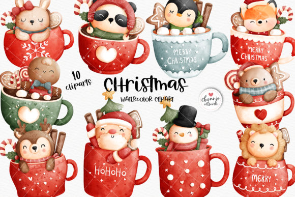 Christmas Mug Clipart, Christmas Animal Illustrations