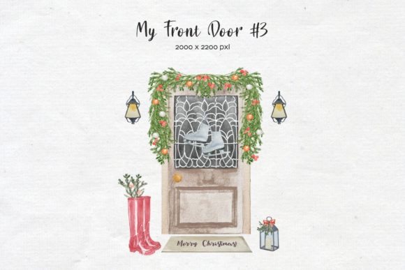 Christmas My Front Door Composition: Premium Illustrations