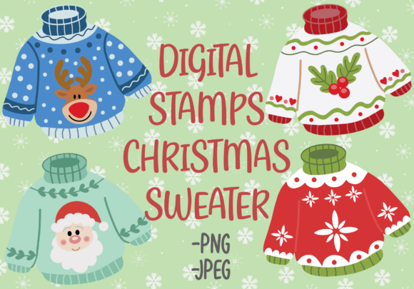 Christmas Sweater Digital Stamps: Festive Illustrations