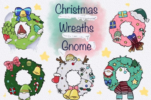 Cute Christmas Wreath Gnome: Festive Illustrations