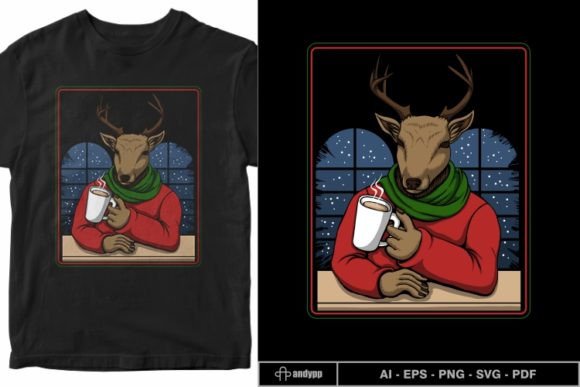 Deer Drinking Coffee Merry Christmas Illustrations Review