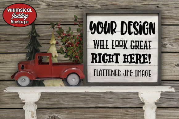 Farmhouse Christmas Sign Mockup: Rustic Illustrations