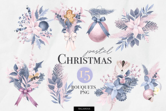 Pastel Christmas Bouquets: Soft Illustrations for Shops