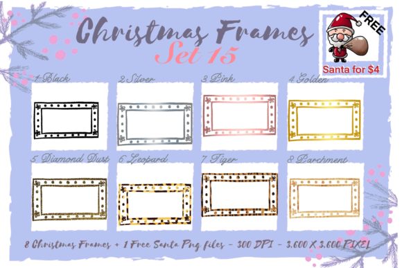 Sublimation Christmas Frames Set 15: Festive Illustrations